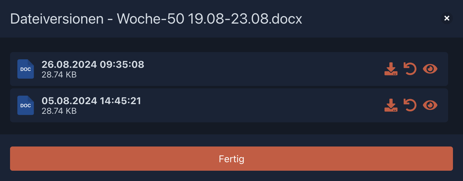 Revisionssichere Prozesse – Screenshot