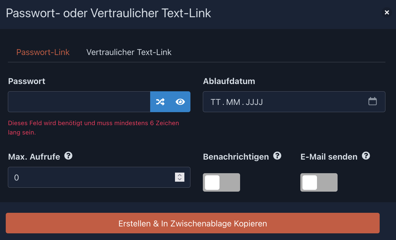 Passwort – Screenshot