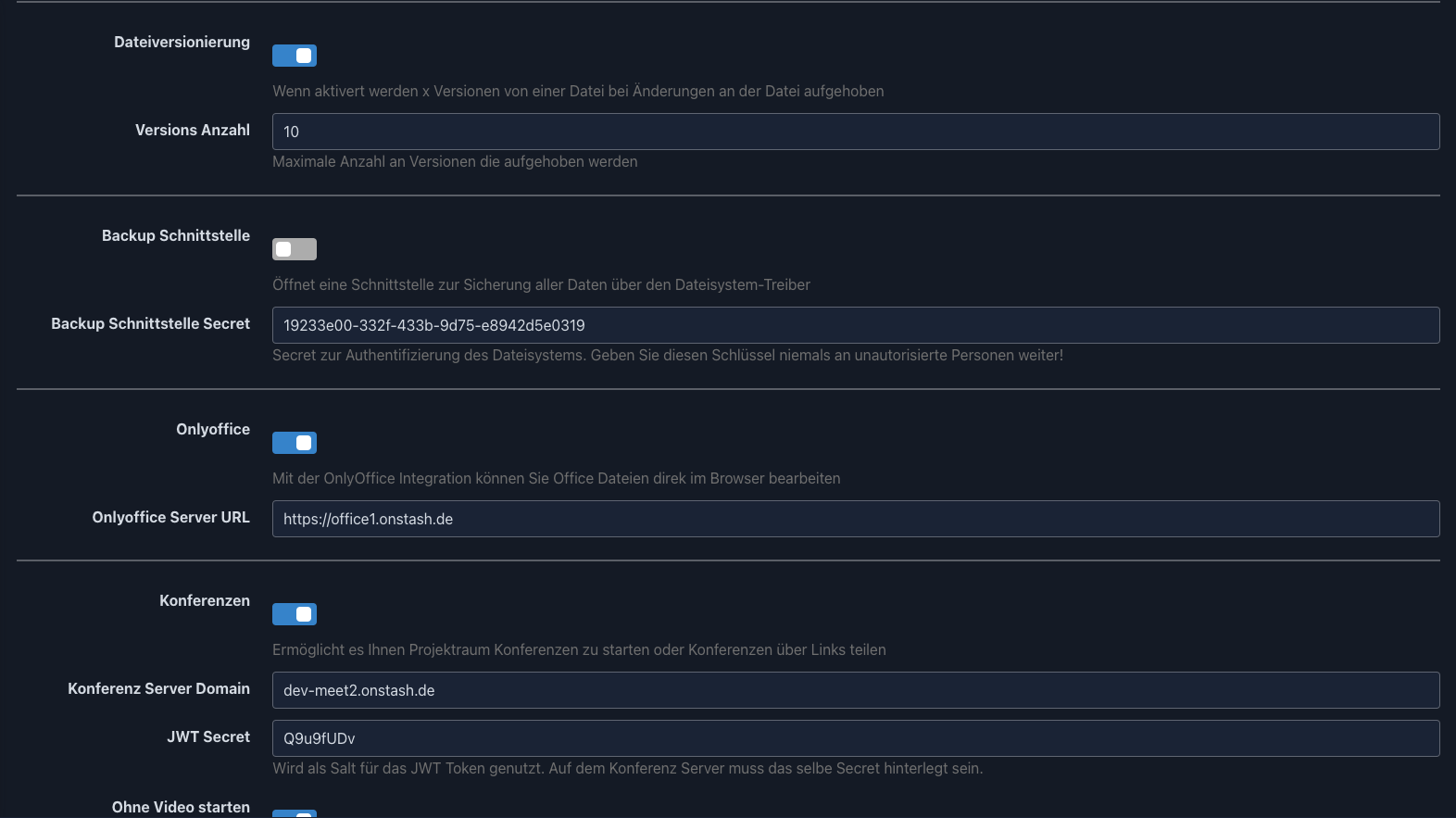 Module – zusätzliche Einstellungen