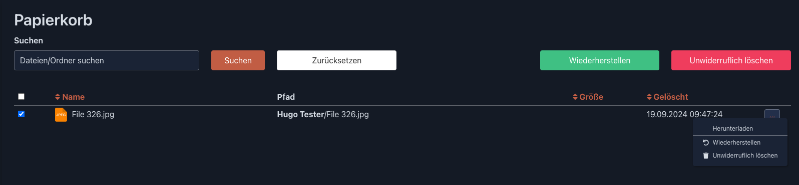 Papierkorb Zusatzaktionen
