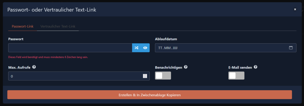 Passwortlink erstellen