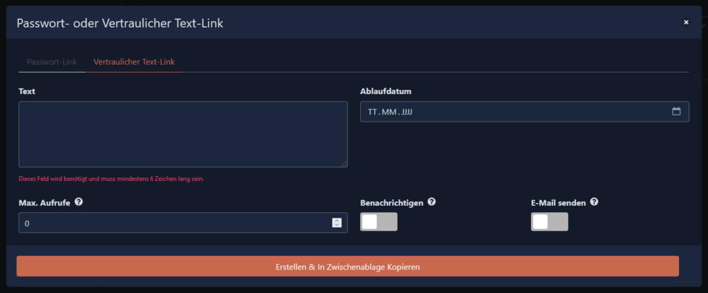 Vertraulicher Text Link